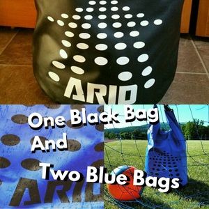 55L Dry Bag.  One Black Bag and Two Blue Bags.